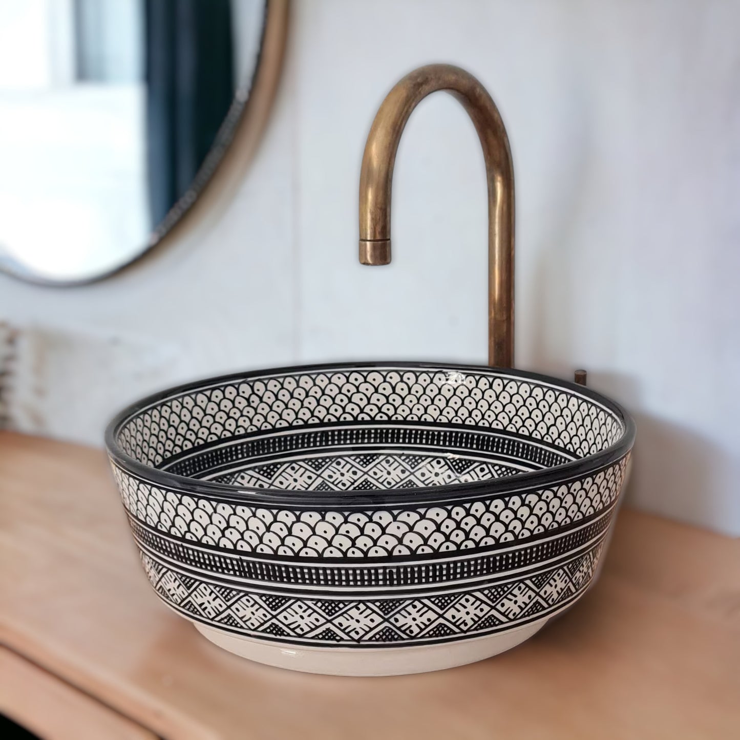 Moroccan sink | moroccan ceramic sink | bathroom sink | moroccan bathroom basin | cloakroom basin | Black and white sink #11