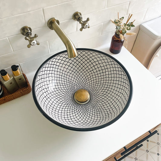 Moroccan sink | moroccan ceramic sink | bathroom sink | moroccan bathroom basin | moroccan sink bowl | black and white sink bowl #33