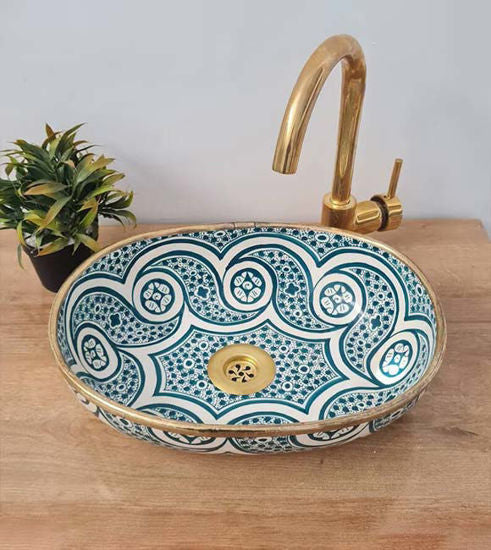 Handmade Moroccan Oval Sink Brass Rim #185W