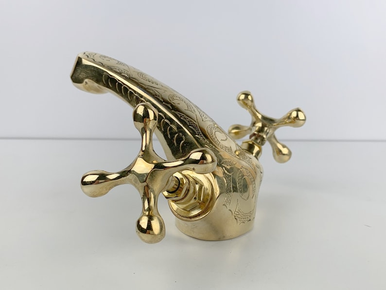 Moroccan Faucet Engraved in Unlacquered Brass - Handmade Moroccan Faucet #9