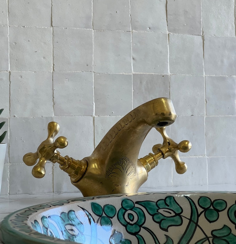 Moroccan Faucet Engraved in Unlacquered Brass - Handmade Moroccan Faucet #9