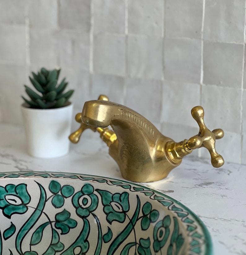 Moroccan Faucet Engraved in Unlacquered Brass - Handmade Moroccan Faucet #9