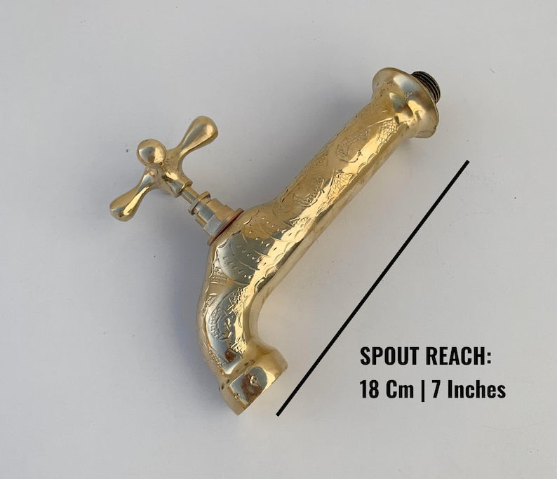 Moroccan Faucet Engraved in Unlacquered Brass - Handmade Moroccan Faucet - Wall Mounted Faucet