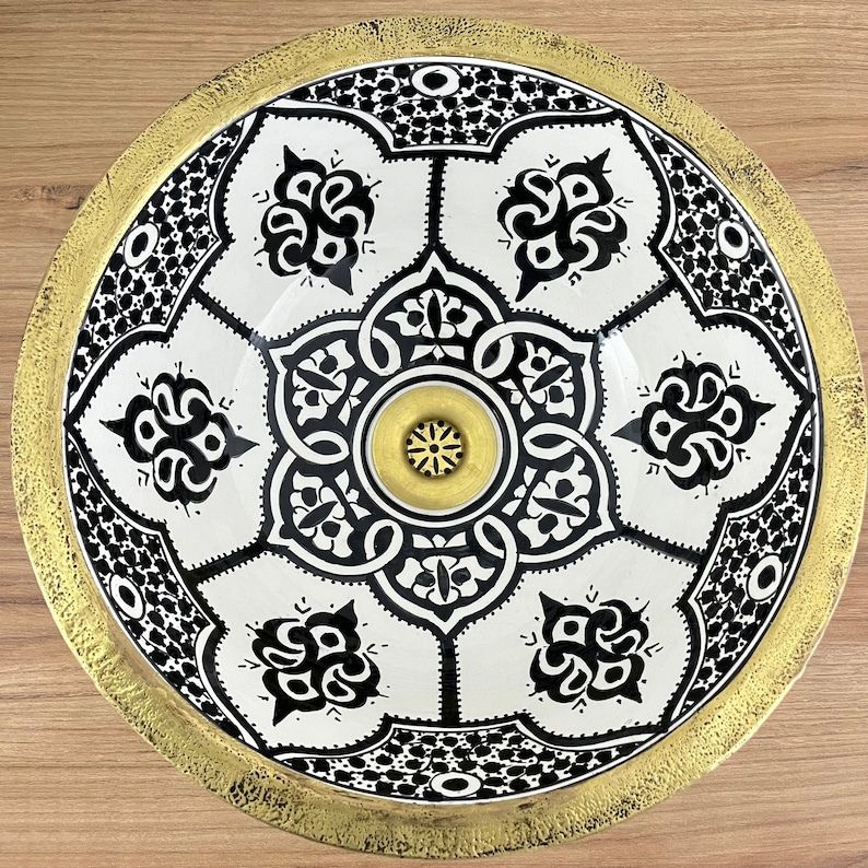 Handmade Moroccan Ceramic Sink Brass rim #127B