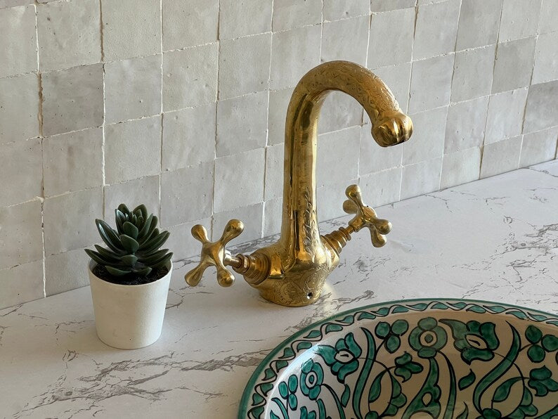 Moroccan Faucet Engraved in Unlacquered Brass - Handmade Moroccan Faucet #8