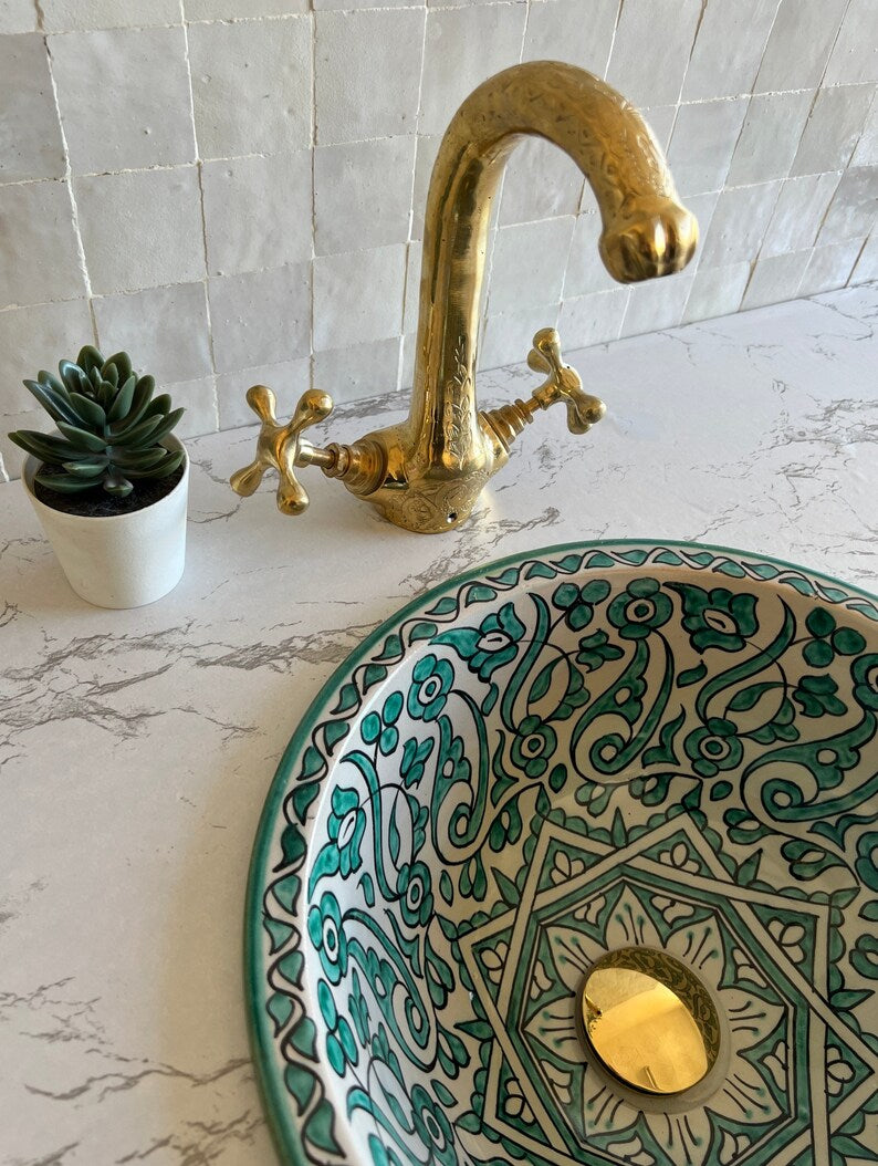 Moroccan Faucet Engraved in Unlacquered Brass - Handmade Moroccan Faucet #8