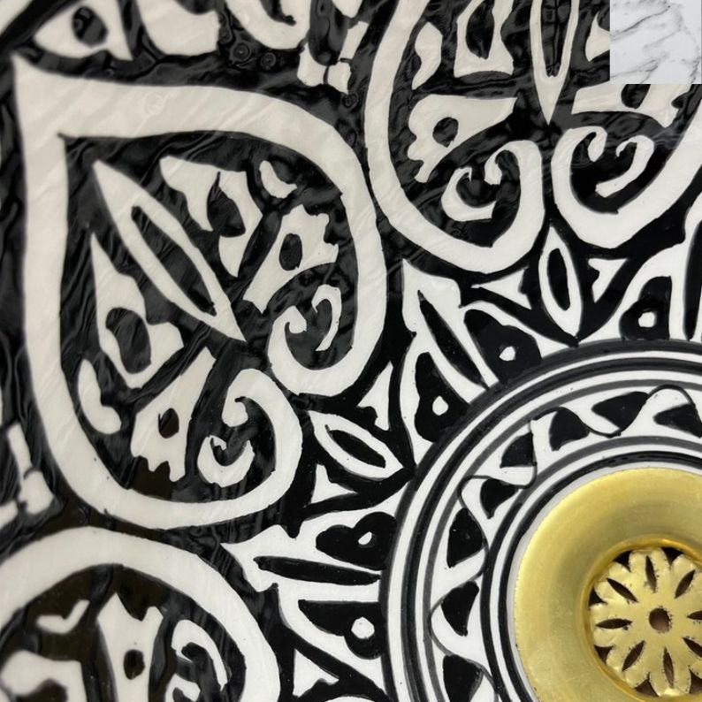 Moroccan sink | moroccan ceramic sink | bathroom sink | moroccan bathroom basin | cloakroom basin | Black and white sink bowl #185MB