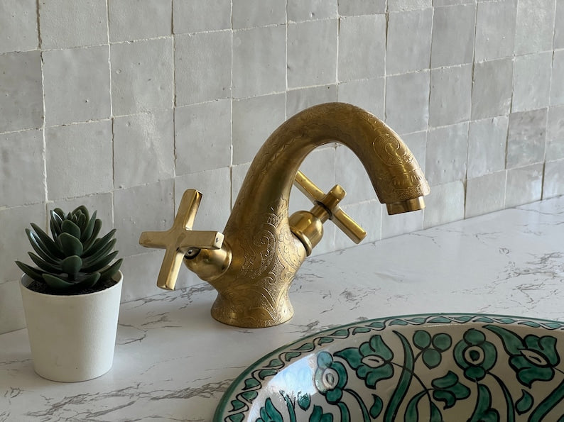 Moroccan Faucet Engraved in Unlacquered Brass - Handmade Moroccan Faucet #10