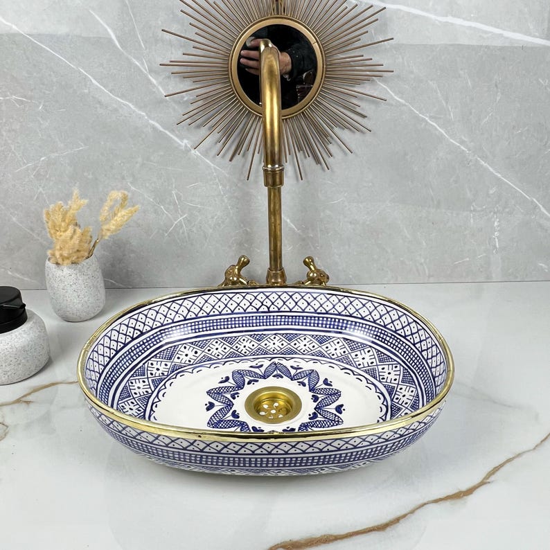 Handmade Moroccan Oval Sink Brass Rim #185W