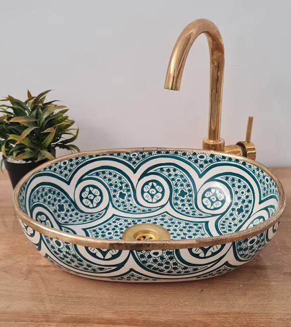 Handmade Moroccan Oval Sink Brass Rim #185W