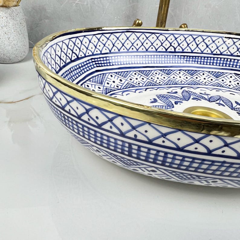 Handmade Moroccan Oval Sink Brass Rim #185W