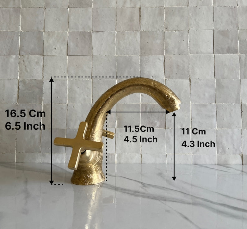 Moroccan Faucet Engraved in Unlacquered Brass - Handmade Moroccan Faucet #10