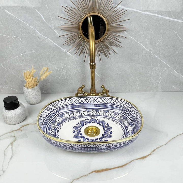 Handmade Moroccan Oval Sink Brass Rim #185W