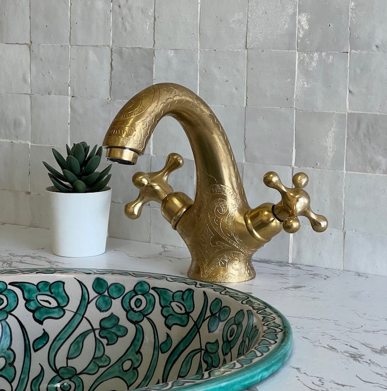 Moroccan Faucet Engraved in Unlacquered Brass - Handmade Moroccan Faucet #10