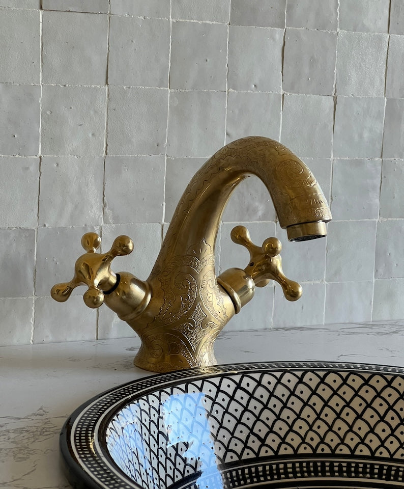 Moroccan Faucet Engraved in Unlacquered Brass - Handmade Moroccan Faucet #10