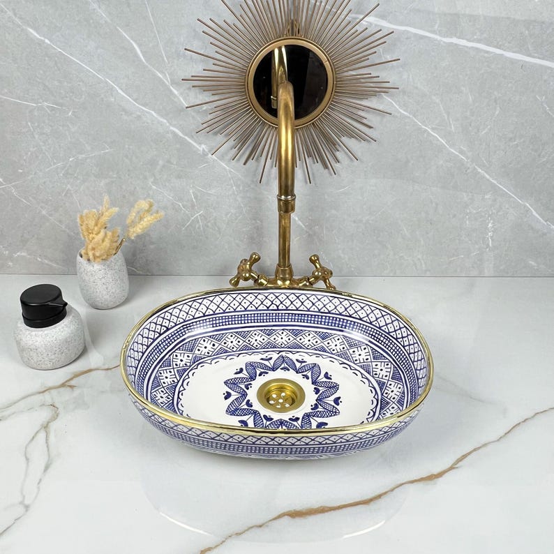 Handmade Moroccan Oval Sink Brass Rim #185W