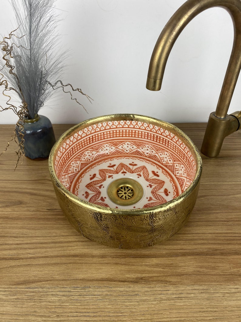 Handmade Moroccan Ceramic Sink with Brass Cover #261