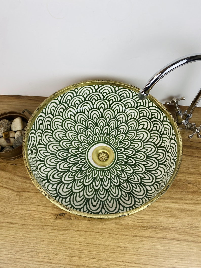 Handmade Moroccan Ceramic Sink with Brass Cover #263