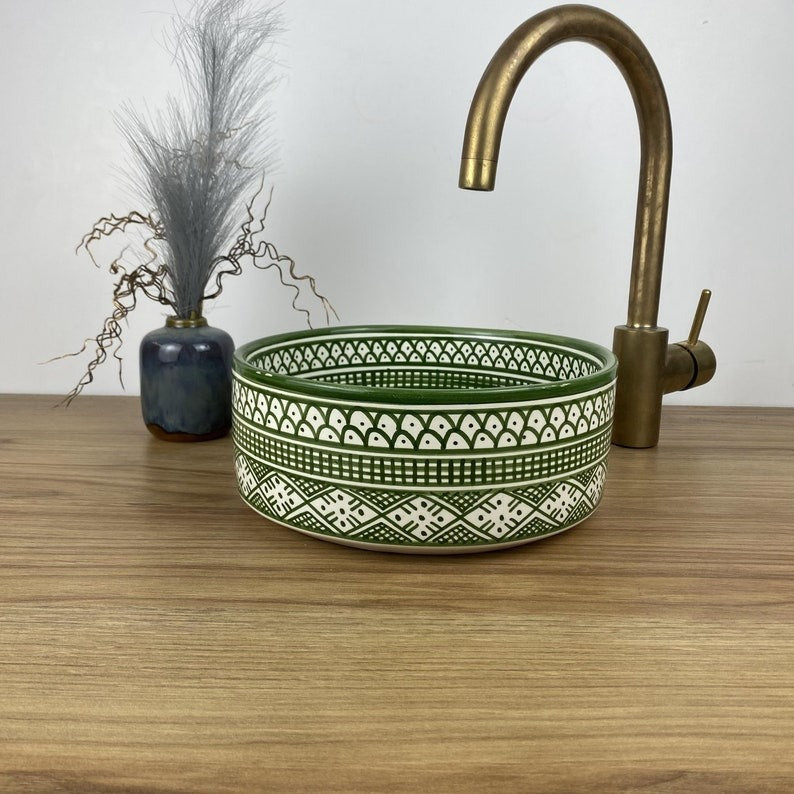 Beautiful green sink | Stylish moroccan sink for bathroom #248