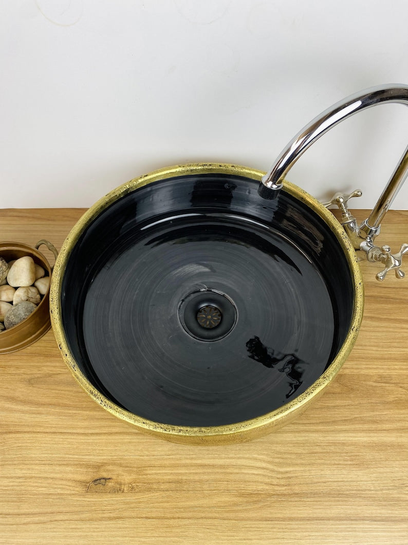 Handmade Moroccan Ceramic Sink with Brass Cover #264