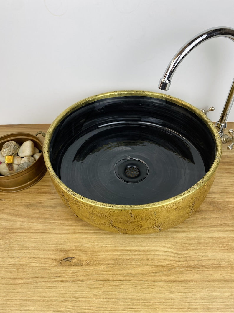 Handmade Moroccan Ceramic Sink with Brass Cover #264