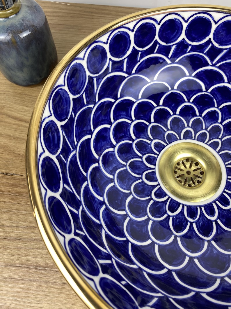 Handmade Moroccan Ceramic Sink with Brass Cover #258