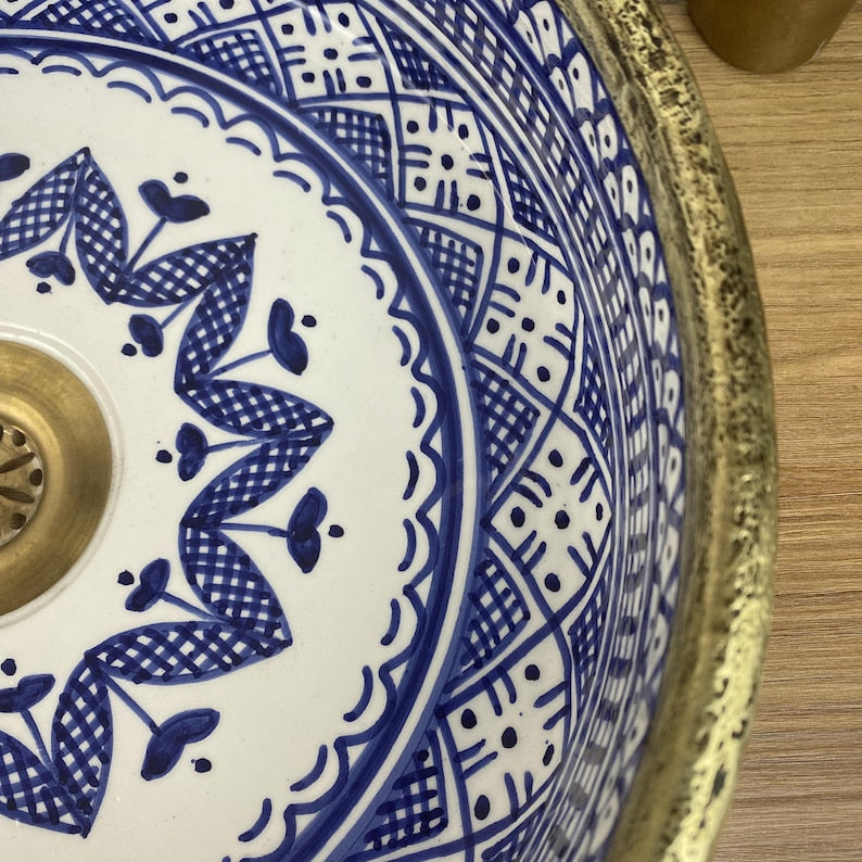 Handmade Moroccan Ceramic Sink with Brass Cover #225