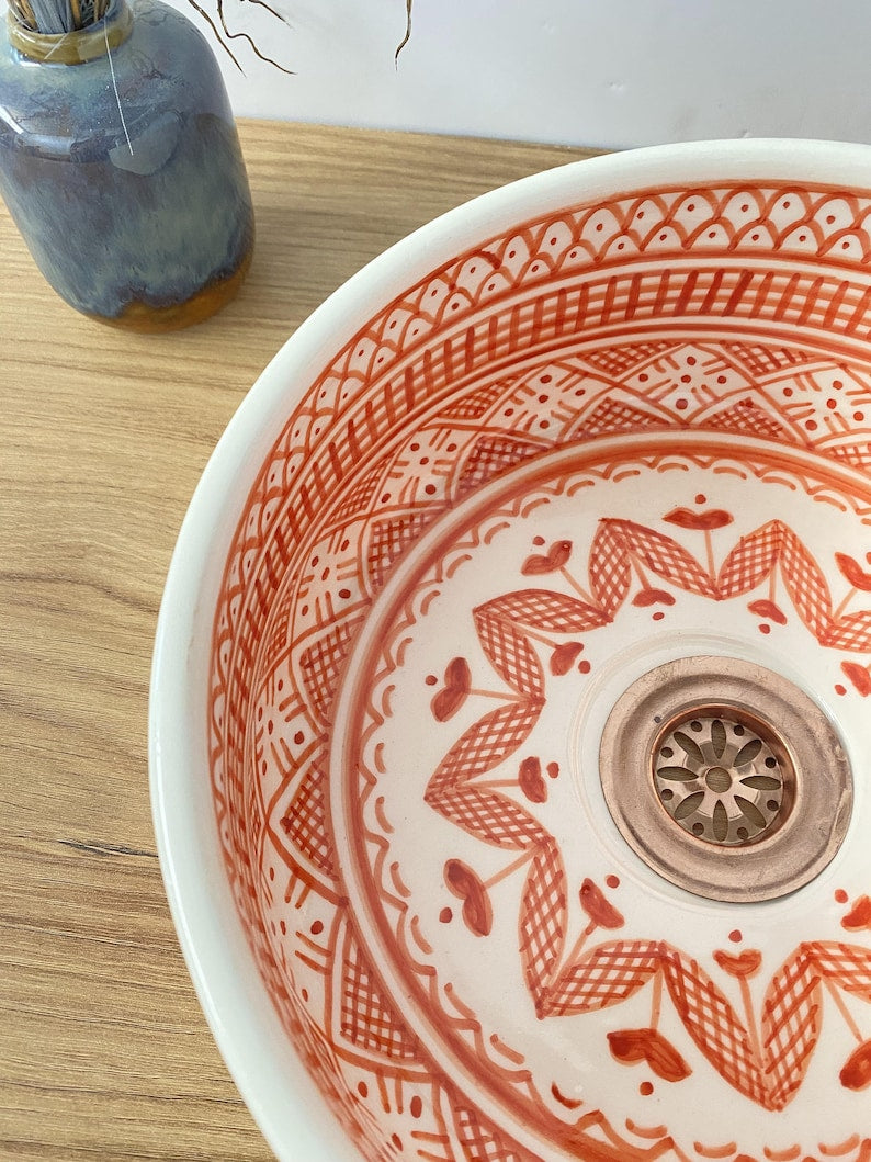 Orange bathroom sink | Handmade moroccan sink bowl | Unique bathroom sink #243