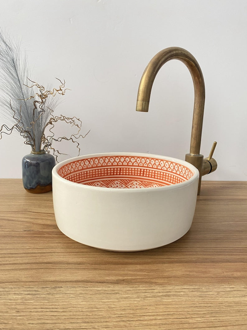 Orange bathroom sink | Handmade moroccan sink bowl | Unique bathroom sink #243