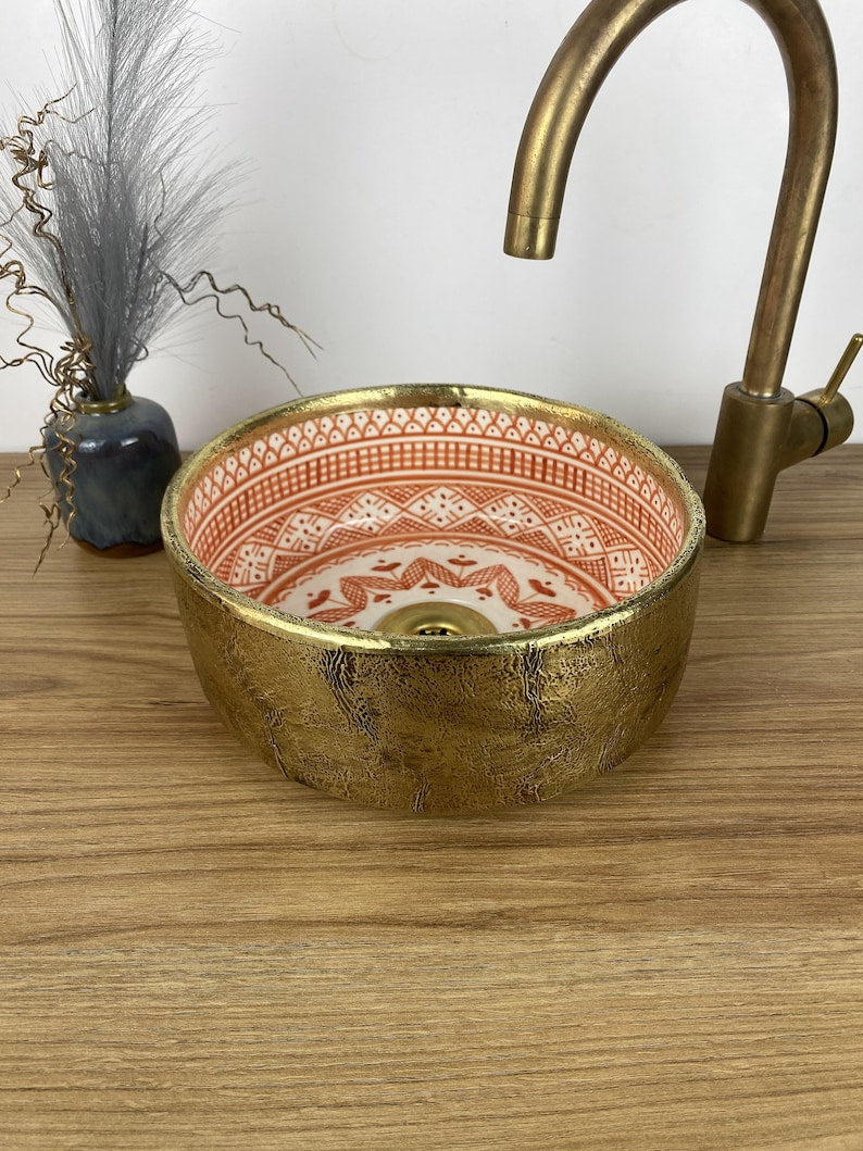 Handmade Moroccan Ceramic Sink with Brass Cover #261