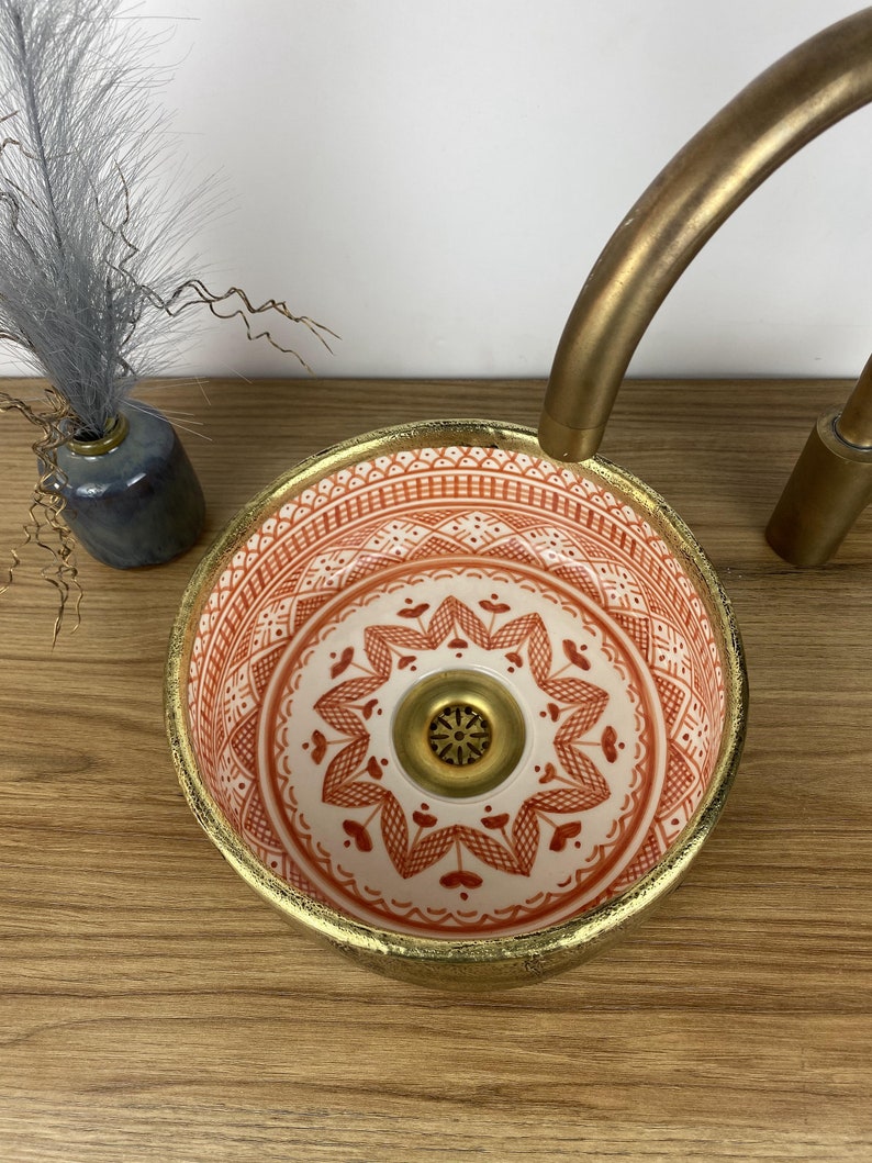 Handmade Moroccan Ceramic Sink with Brass Cover #261