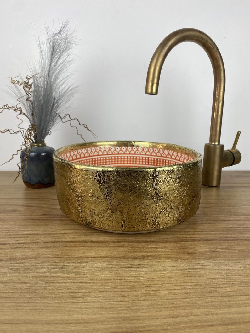 Handmade Moroccan Ceramic Sink with Brass Cover #261