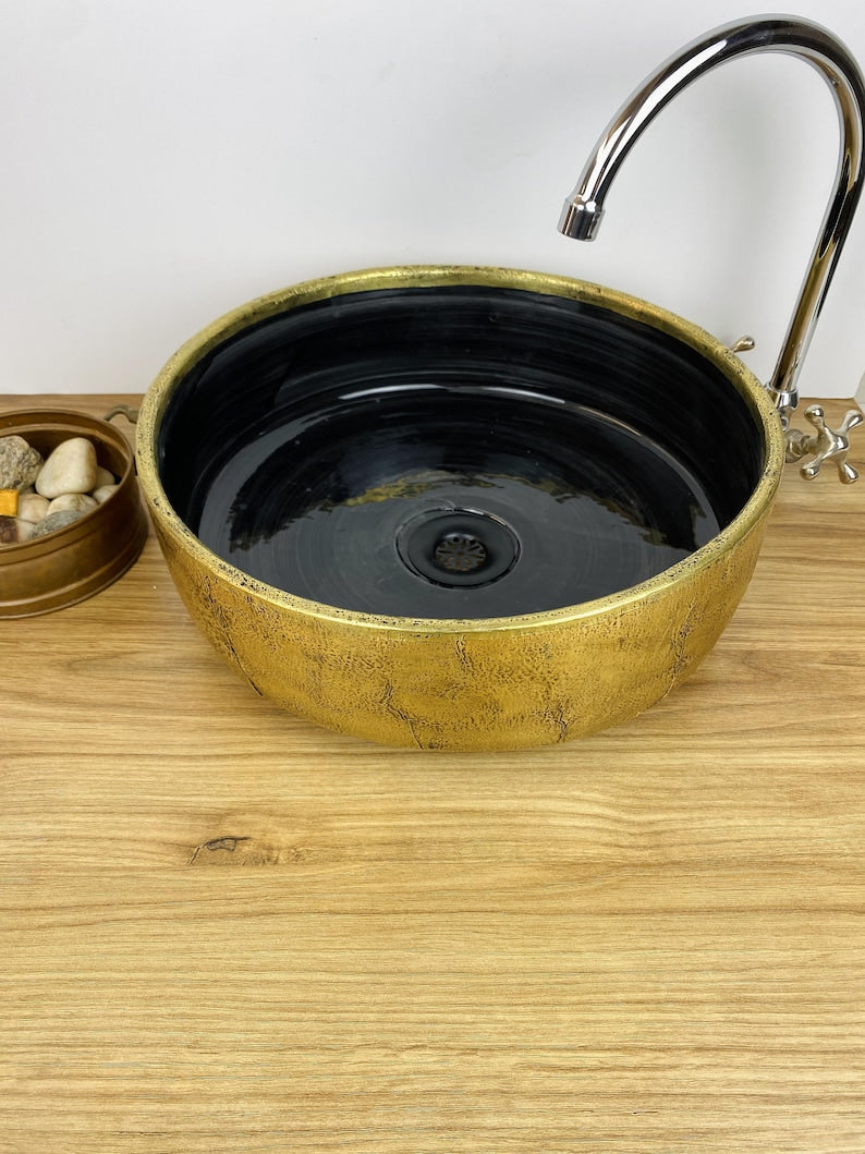 Handmade Moroccan Ceramic Sink with Brass Cover #264