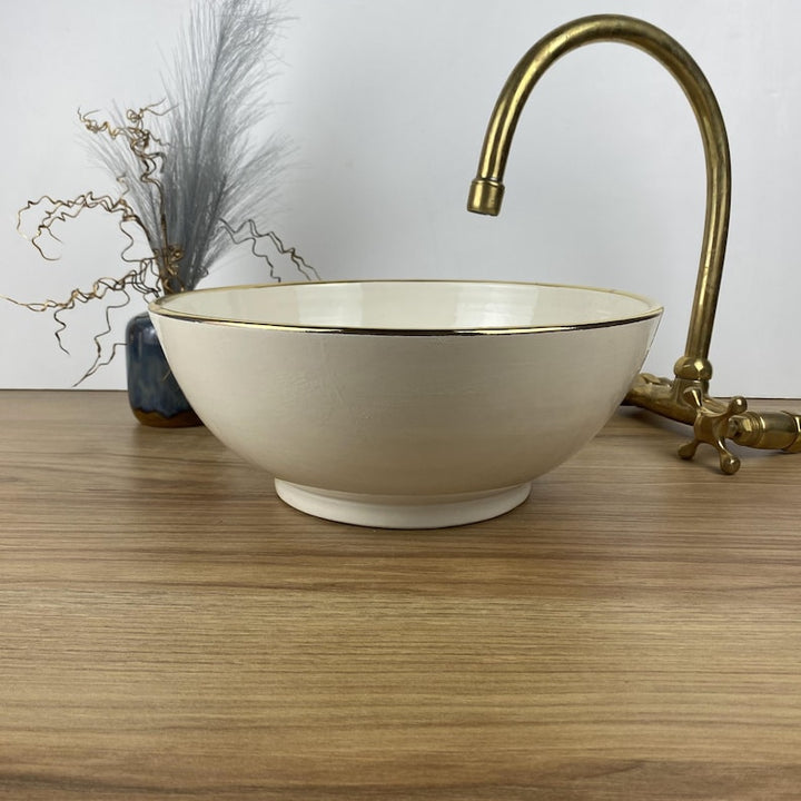 Handmade Moroccan Ceramic Sink Golden Rim 14k Carats #255