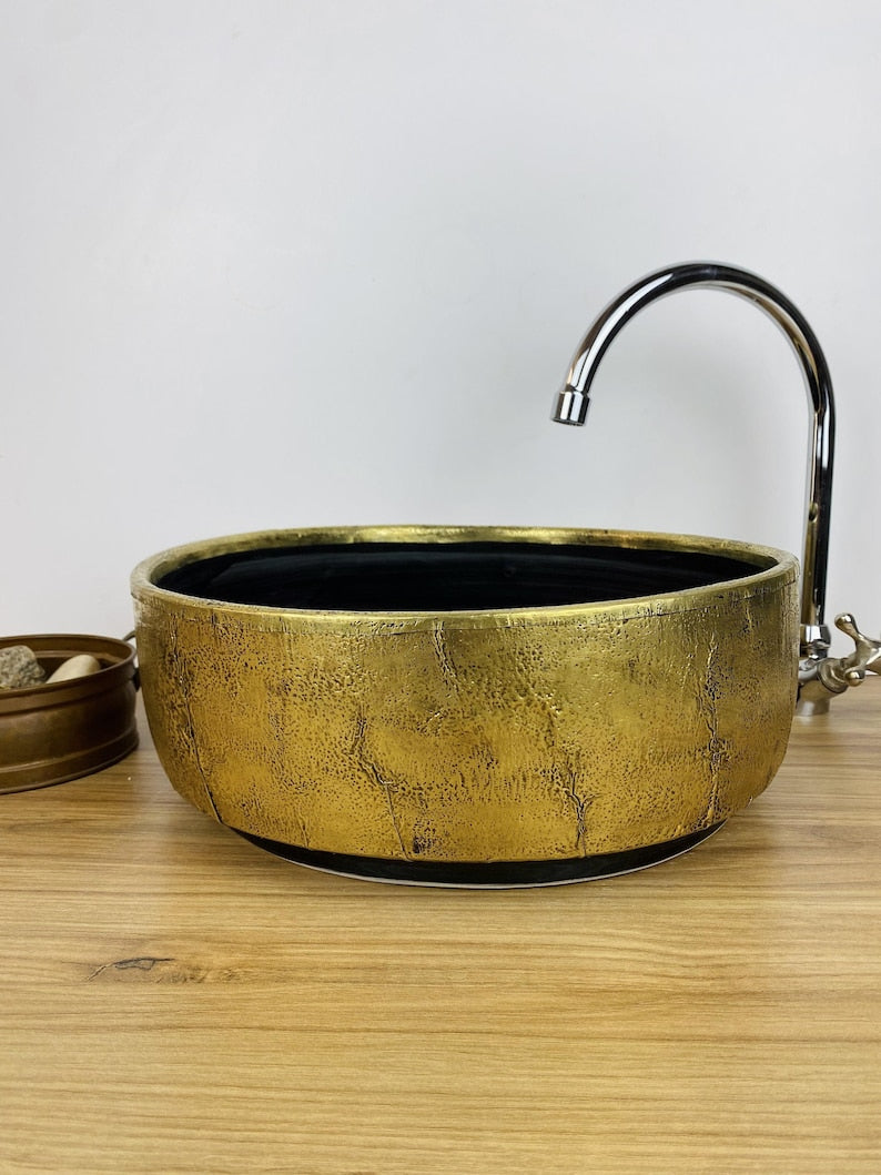 Handmade Moroccan Ceramic Sink with Brass Cover #264