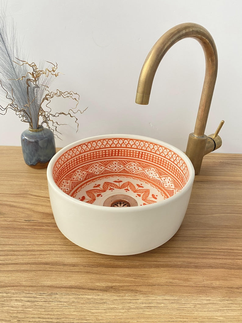 Orange bathroom sink | Handmade moroccan sink bowl | Unique bathroom sink #243