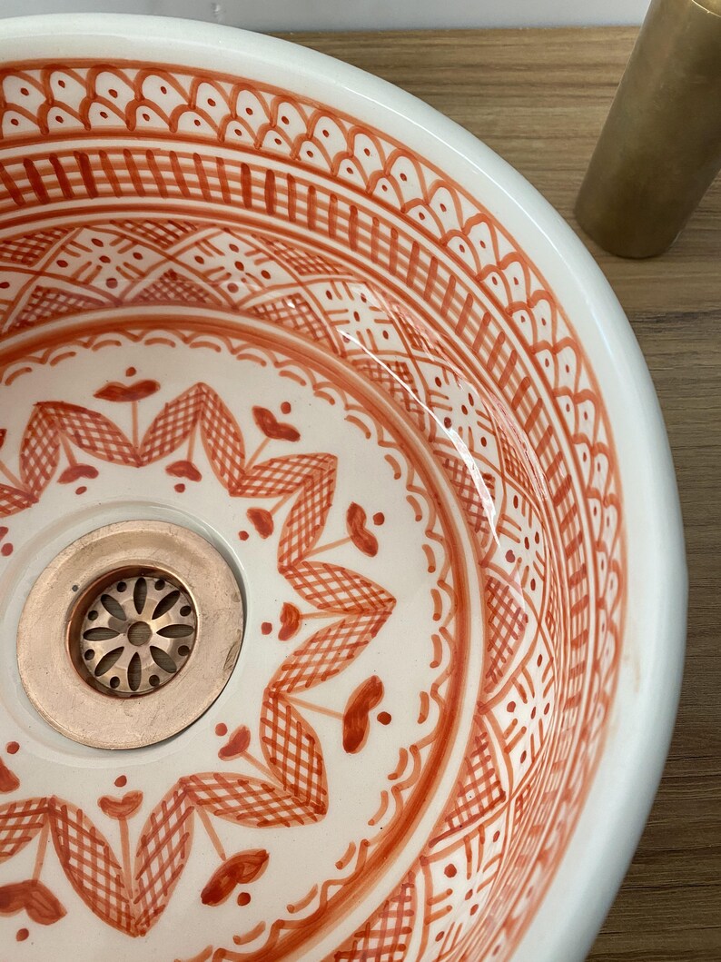 Orange bathroom sink | Handmade moroccan sink bowl | Unique bathroom sink #243