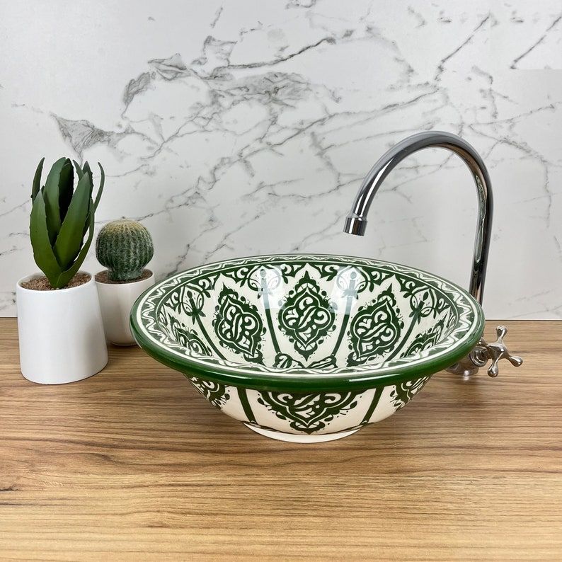 Elegant green bathroom sink | moroccan sink | Bathroom sink bowl #185JA