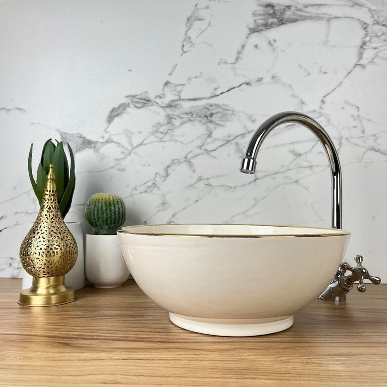 Bathroom sink | Luxury handmade moroccan sink Golden rim 14K carat #127BF