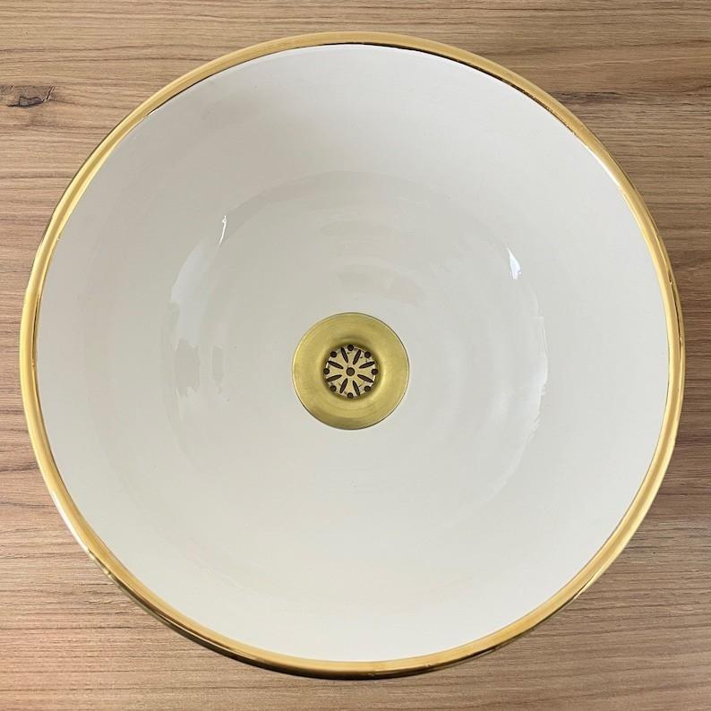 Handmade Moroccan Ceramic Sink Golden rim 14K carat #127BF