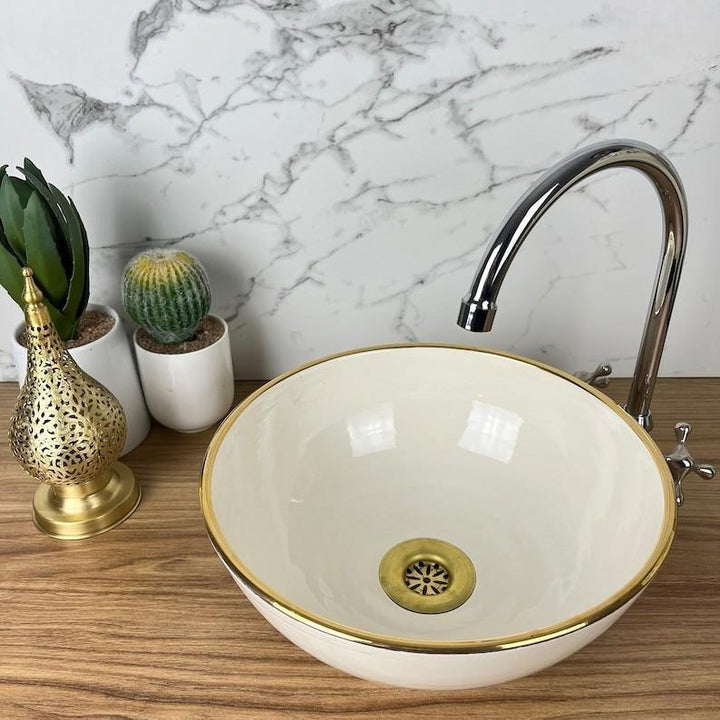 Handmade Moroccan Ceramic Sink Golden rim 14K carat #127BF