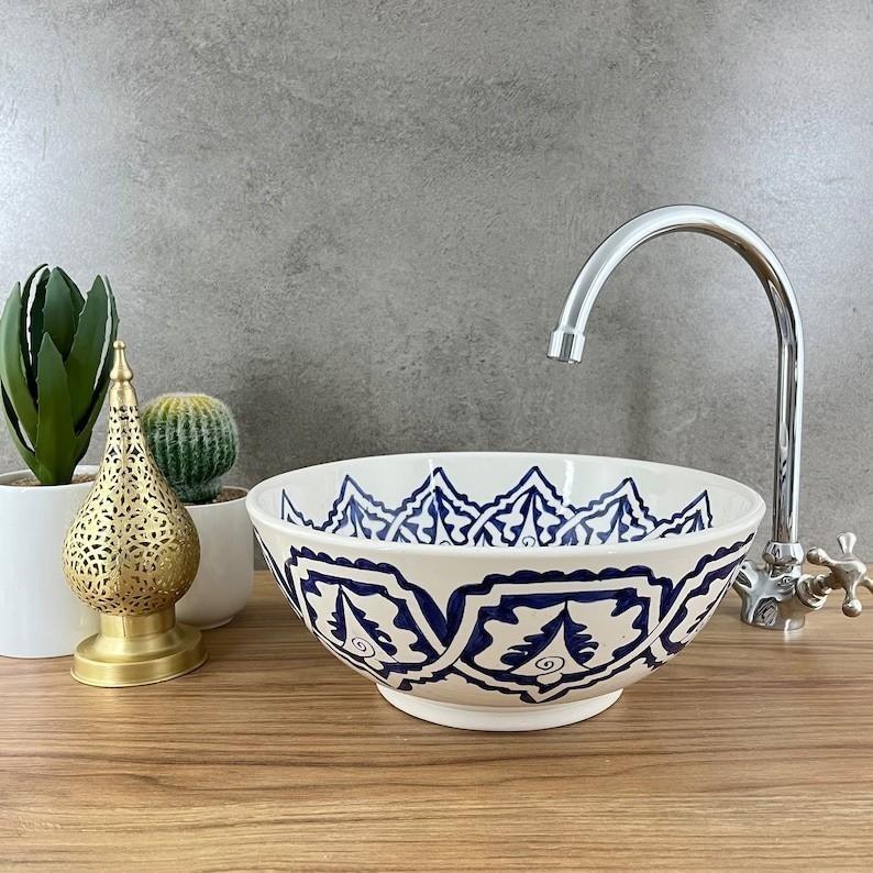 Moroccan sink | moroccan ceramic sink | bathroom sink | moroccan bathroom basin | moroccan sink bowl | Blue sink bowl #210