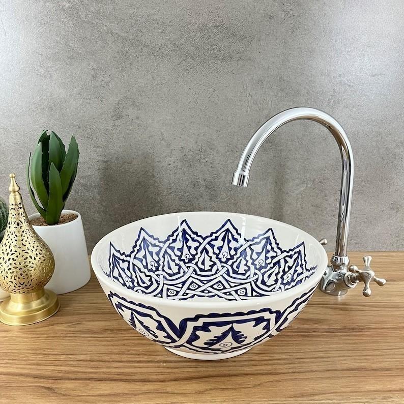 Moroccan sink | moroccan ceramic sink | bathroom sink | moroccan bathroom basin | moroccan sink bowl | Blue sink bowl #210