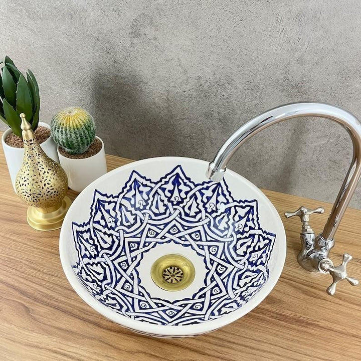 Moroccan sink | moroccan ceramic sink | bathroom sink | moroccan bathroom basin | moroccan sink bowl | Blue sink bowl #210