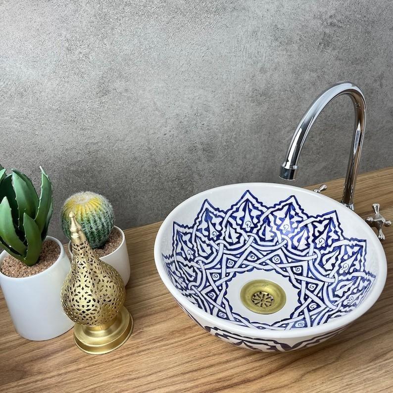 Moroccan sink | moroccan ceramic sink | bathroom sink | moroccan bathroom basin | moroccan sink bowl | Blue sink bowl #210