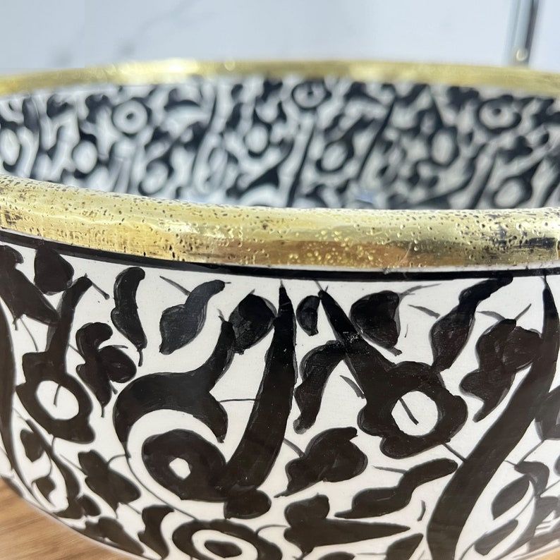 Handmade Moroccan Ceramic Sink brass rim #129C