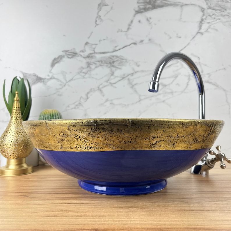 Moroccan sink | moroccan ceramic sink | bathroom sink Brass rim #127BC