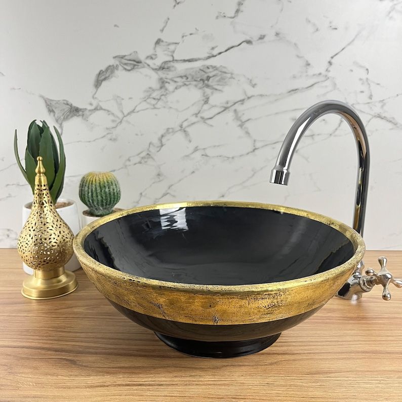 Moroccan sink | moroccan ceramic sink | bathroom sink Brass rim #127BD