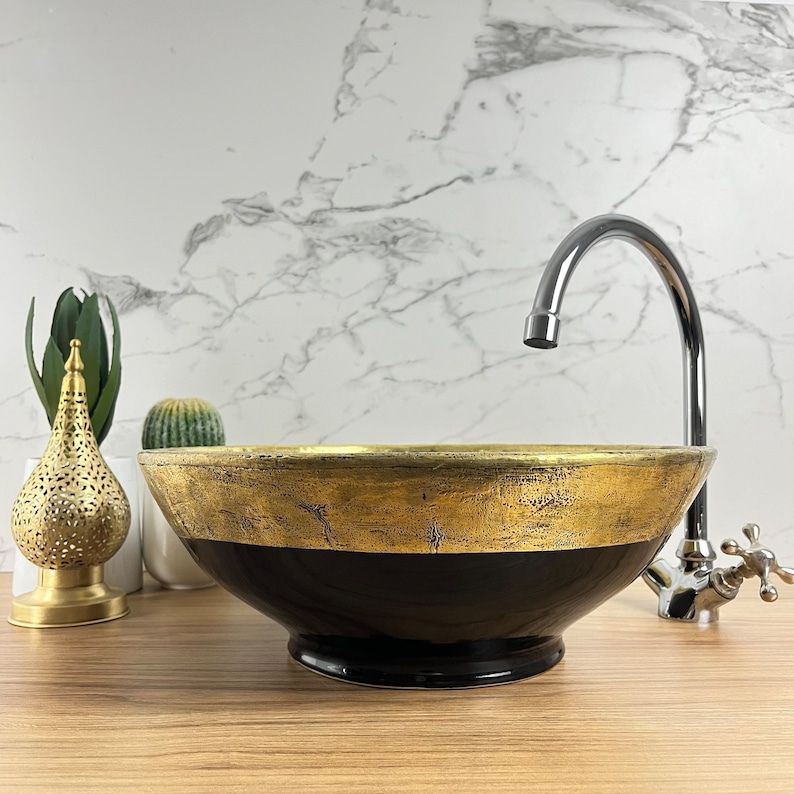 Handmade Moroccan Ceramic Sink Brass rim #127BD