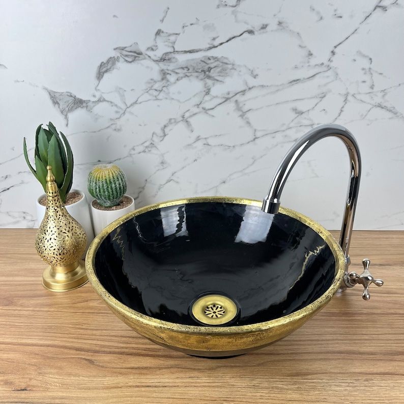 Moroccan sink | moroccan ceramic sink | bathroom sink Brass rim #127BD